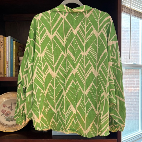 ALEXIS Linen Green and White Patterned Blouse / Tunic - Picture 5 of 7